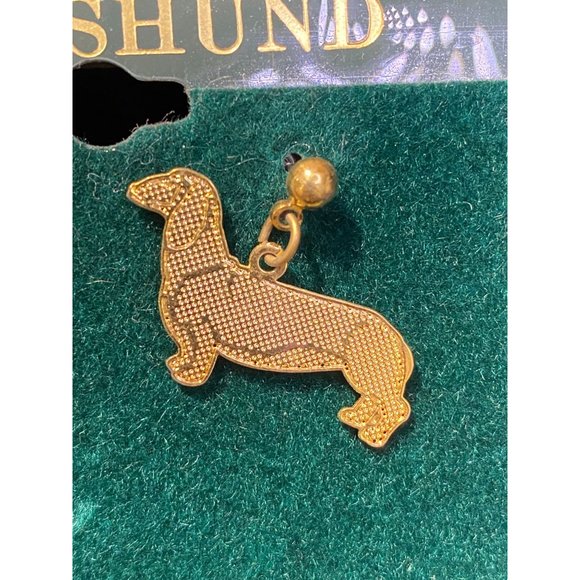 Dachshund Weiner Dog Dangle Earrings Surgical Steel Posts USA Gold Tone - Picture 2 of 6